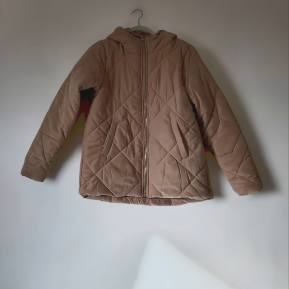 PrettyLittleThing Stone‎ Peach Quilted Skin Diamond Over Sized Jacket Size 0 NWT